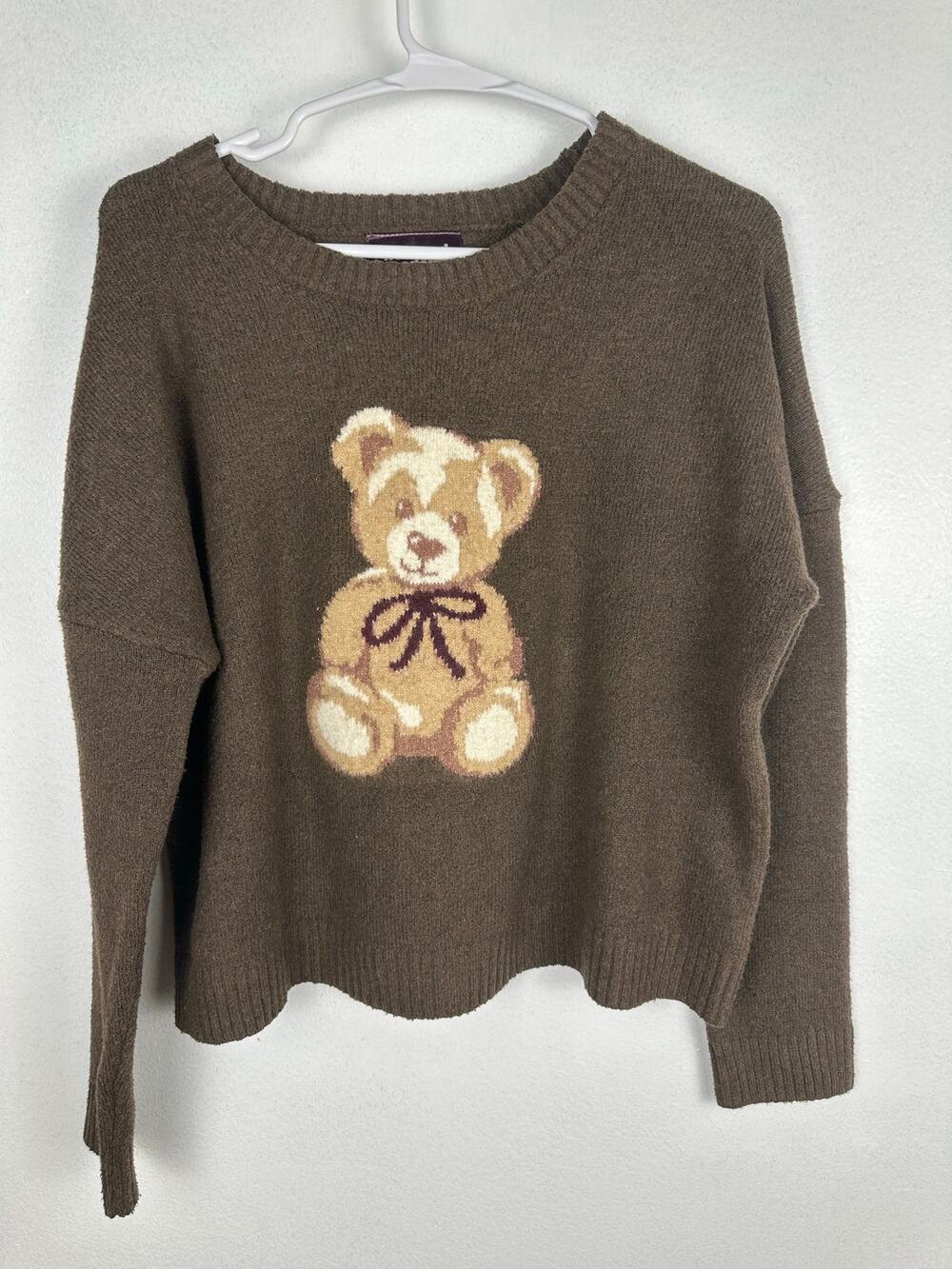 Weekend Academy Girls' Dark Brown Heather Teddy Bear Pullover Sweater XXL 18